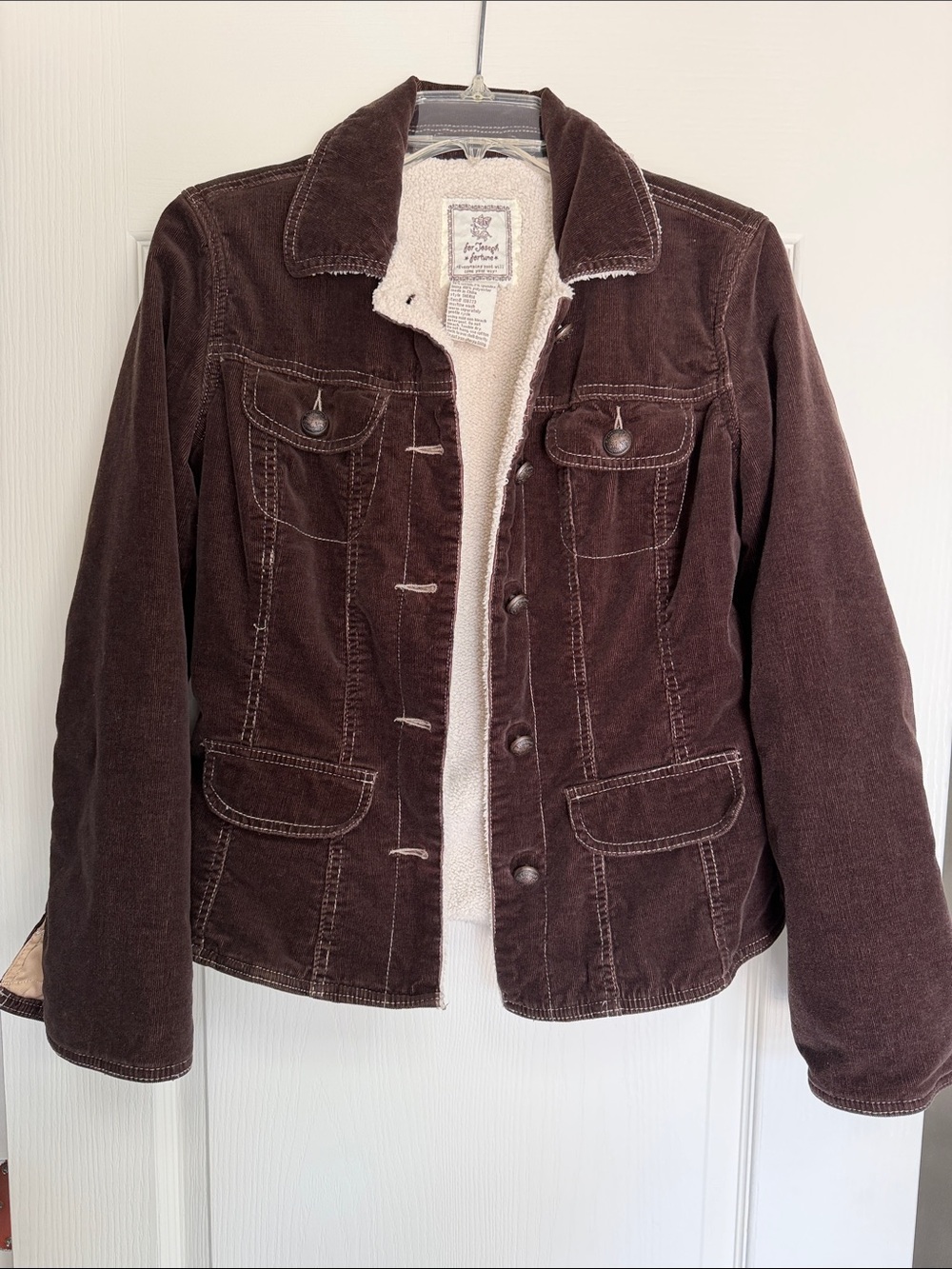 Women's Brown Corduroy Sherpa-Lined Jean Jacket